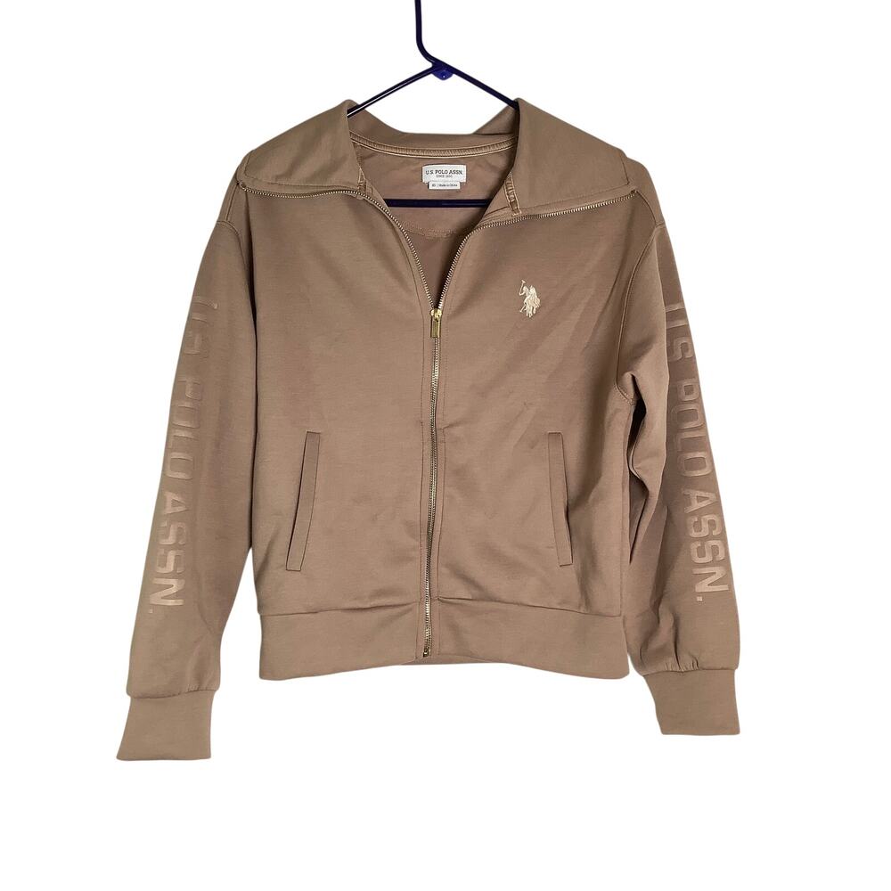 U.S. Polo Assn. Women's XS Beige Spellout Full Zip Sweatshirt Athleisure S5-21
